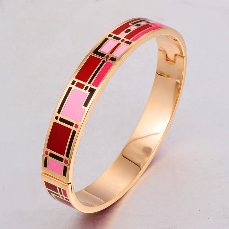 Wholesale Gold Plated Stainless Steel Hinged Bracelet Open Cuff Bangle Enamel Colorful Women Jewelry Cloisonel Bracelet