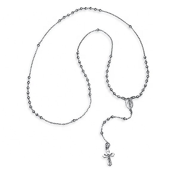 Customized 925 sterling silver jesus crucifix rosary beads cross pendant chain necklace jewelry