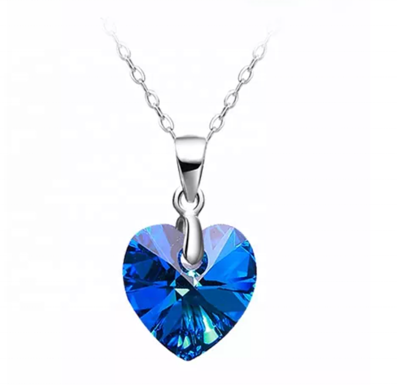 925 sterling silver ocean blue crystal heart shape pendant and dream colorful single crystal various colours drop earring