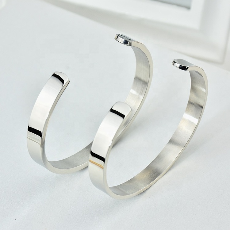 Custom made logo fashion cuff bangles high quality engrave titanium bangle bracelet stainless steel