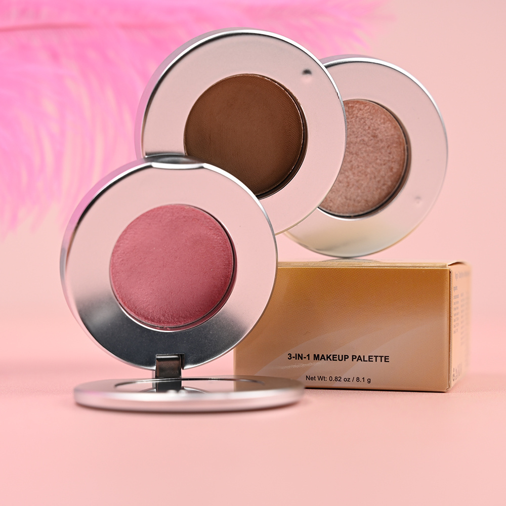 3 Colors Available 3- Color Portable Eyeshadow Blush Contour Palette Cosmetic Makeup Mini Eyeshadow Palette