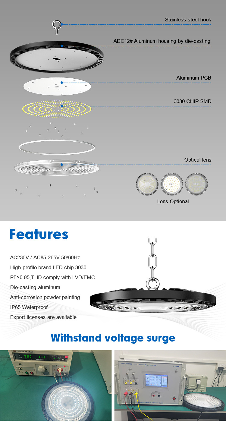 High Performance 100W 150W 200W Industrial LED Hightbay Light Fixtures Commercial Warehouse Ip65 UFO High Bay Light