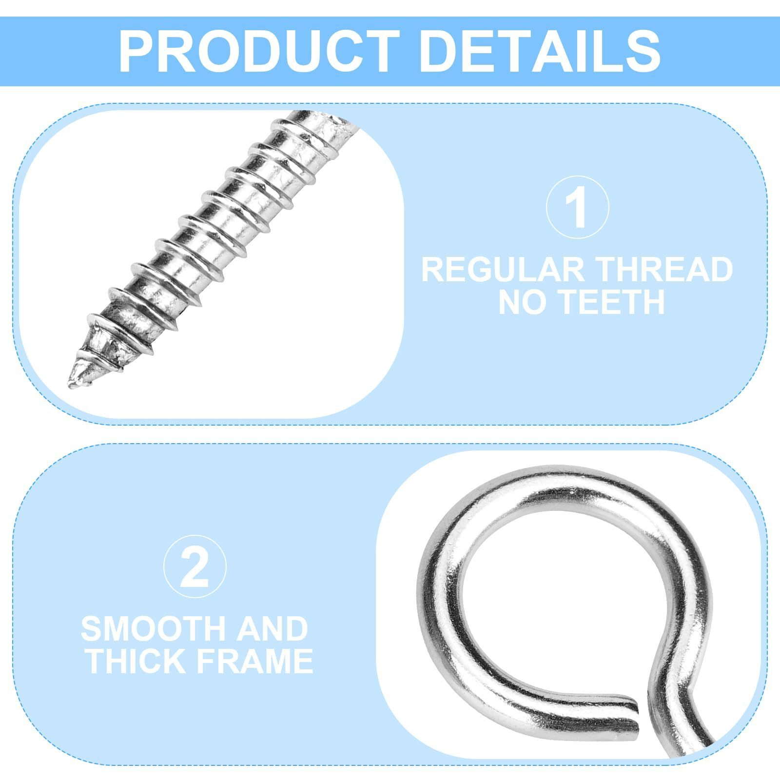 Eye Bolts Screw in Hooks 304 Stainless Steel, Large Screw Eye Hooks for Hanging, Tie-Downs, Heavy-Duty Applications