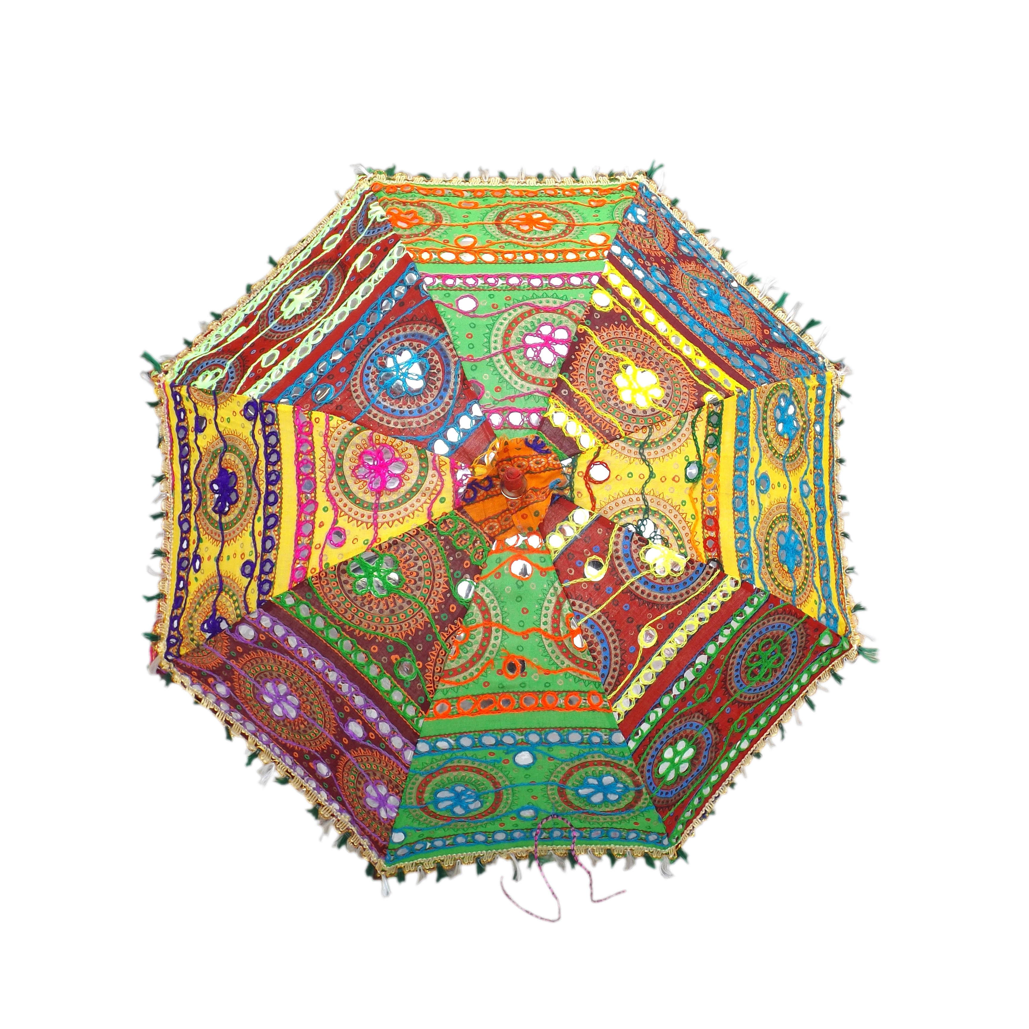 Handmade bohemian cotton fashion multi colored embroidered parasols Indian handmade sun shade protection umbrella