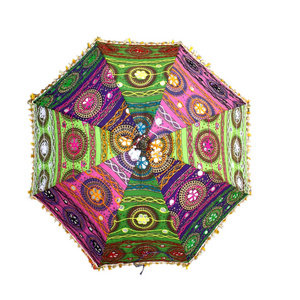 Wholesale Handcrafted Antique Indian Wedding Umbrella Cotton Fabric Mirror Work Vintage Parasols Umbrellas