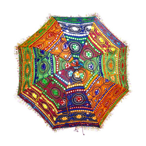 Indian Wedding Umbrella Floral Designer For Outdoor Decorations Cotton Fabric Mirror Work Vintage Parasols Umbrella