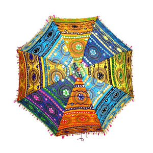 Wholesale handmade Indian wedding Umbrella handmade embroidery mirror work vintage parasols cotton Umbrellas