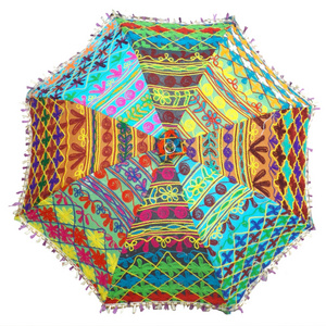 Wholesale Indian multi color embroidery parasols ethnic hippie decorative theme Christmas party wedding decoration umbrellas