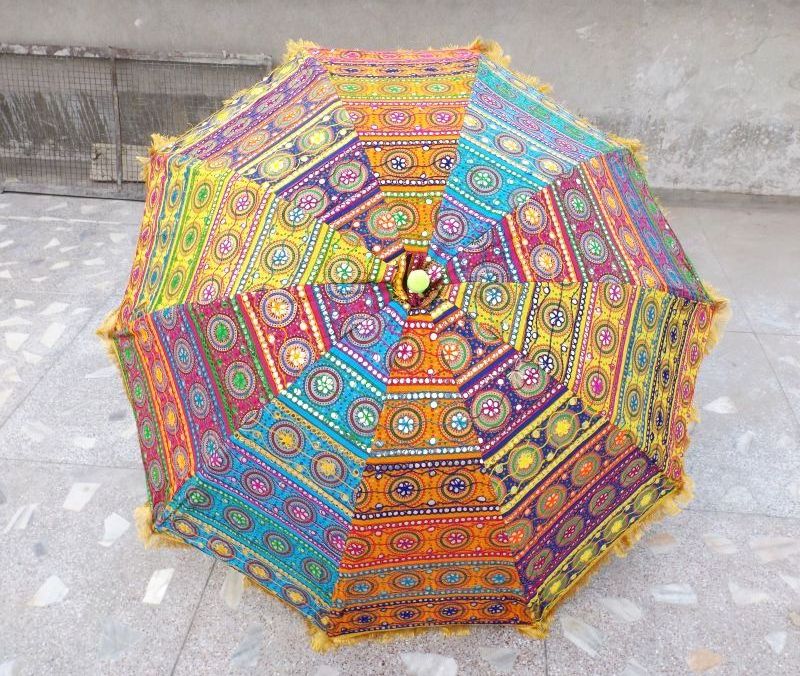 Wholesale handmade Indian exclusive embroidery patio umbrella large decorative UV protection umbrella