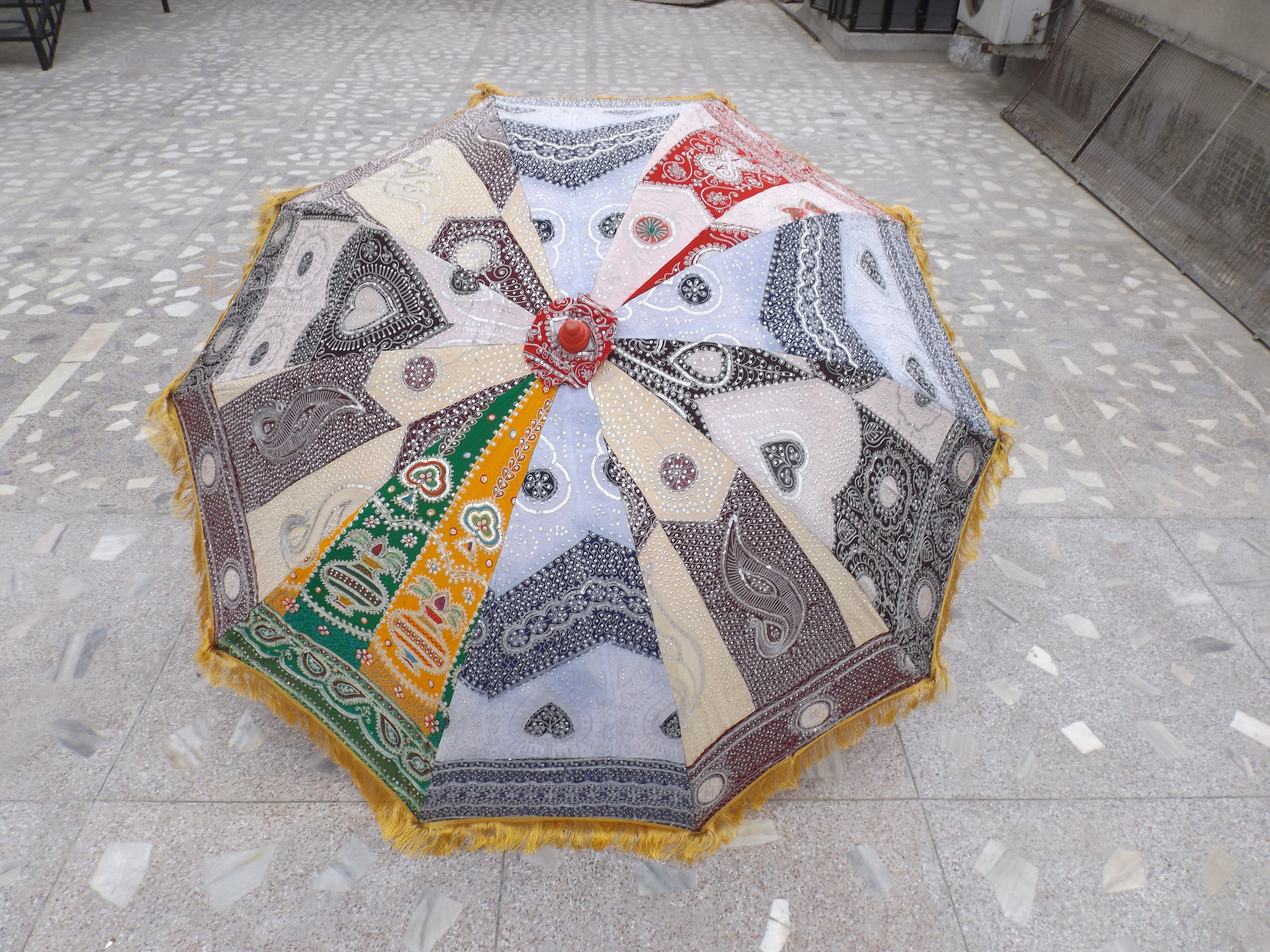 Wholesale handmade Indian exclusive embroidery patio umbrella large decorative UV protection umbrella