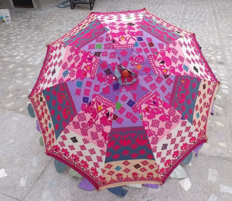 Wholesale handmade Indian exclusive embroidery patio umbrella large decorative UV protection umbrella