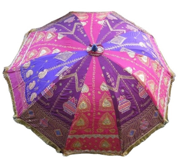 Wholesale Indian handmade antique embroidery garden Umbrella handcrafted large decorative sun parasols