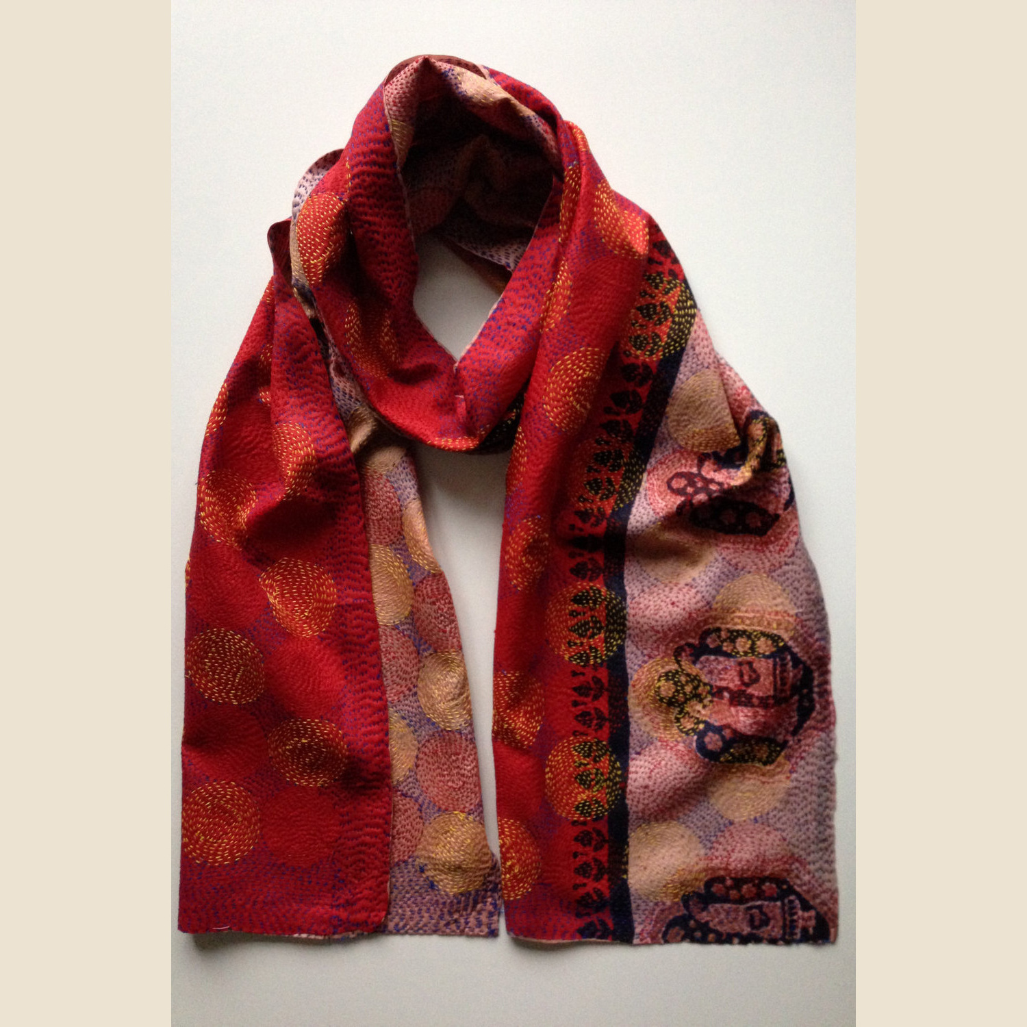 Indian handmade classical undying Kantha hand stitch reversible silk scarf/wrap/stole/shawl for women & girl