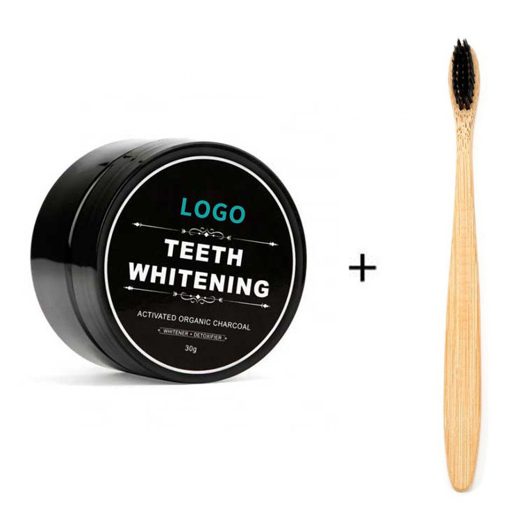 Private Logo Teeth Stain Remover Eraser Activated Charcoal Teeth Whitening Powder Whitening Kit with Bamboo Toothbrush