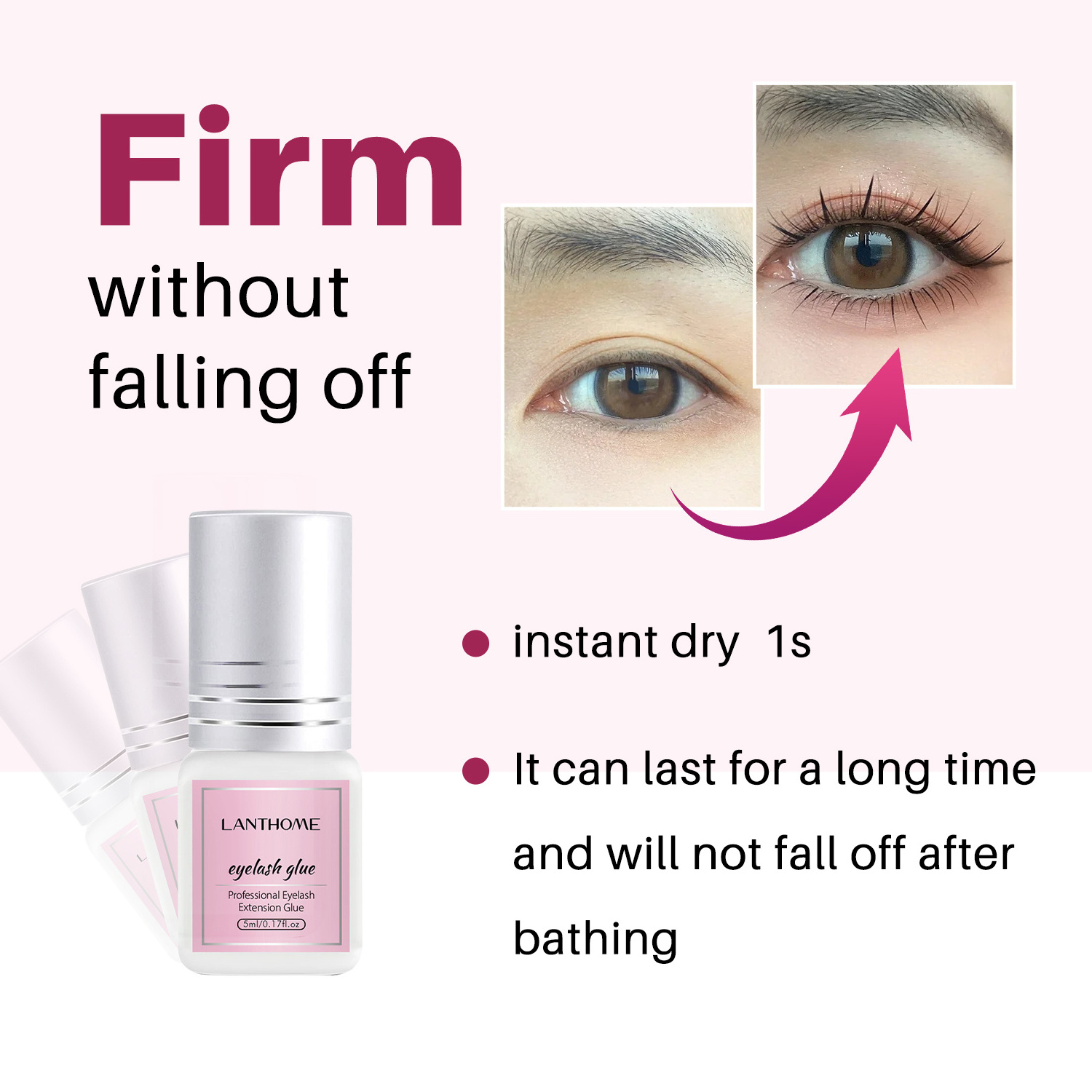 Lash Glue Long Lasting Low Humidity Oil Resistant Crynolyte Fee Strong Pink Eyelash Extension Glue