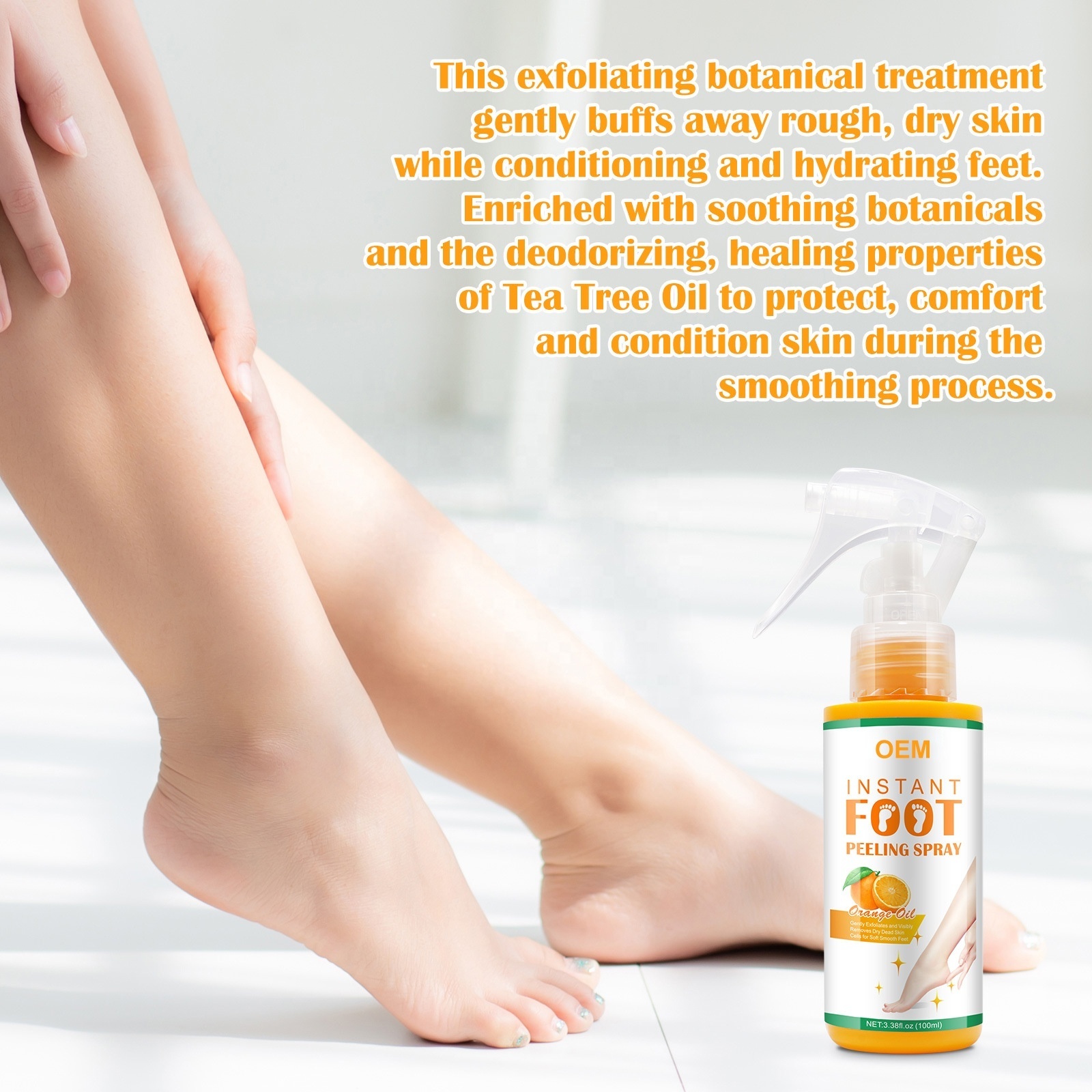 Foot exfoliator Spray Gently Dead Skin Calluses Removal Without Damaging Skin Orange Foot Peeling Spray