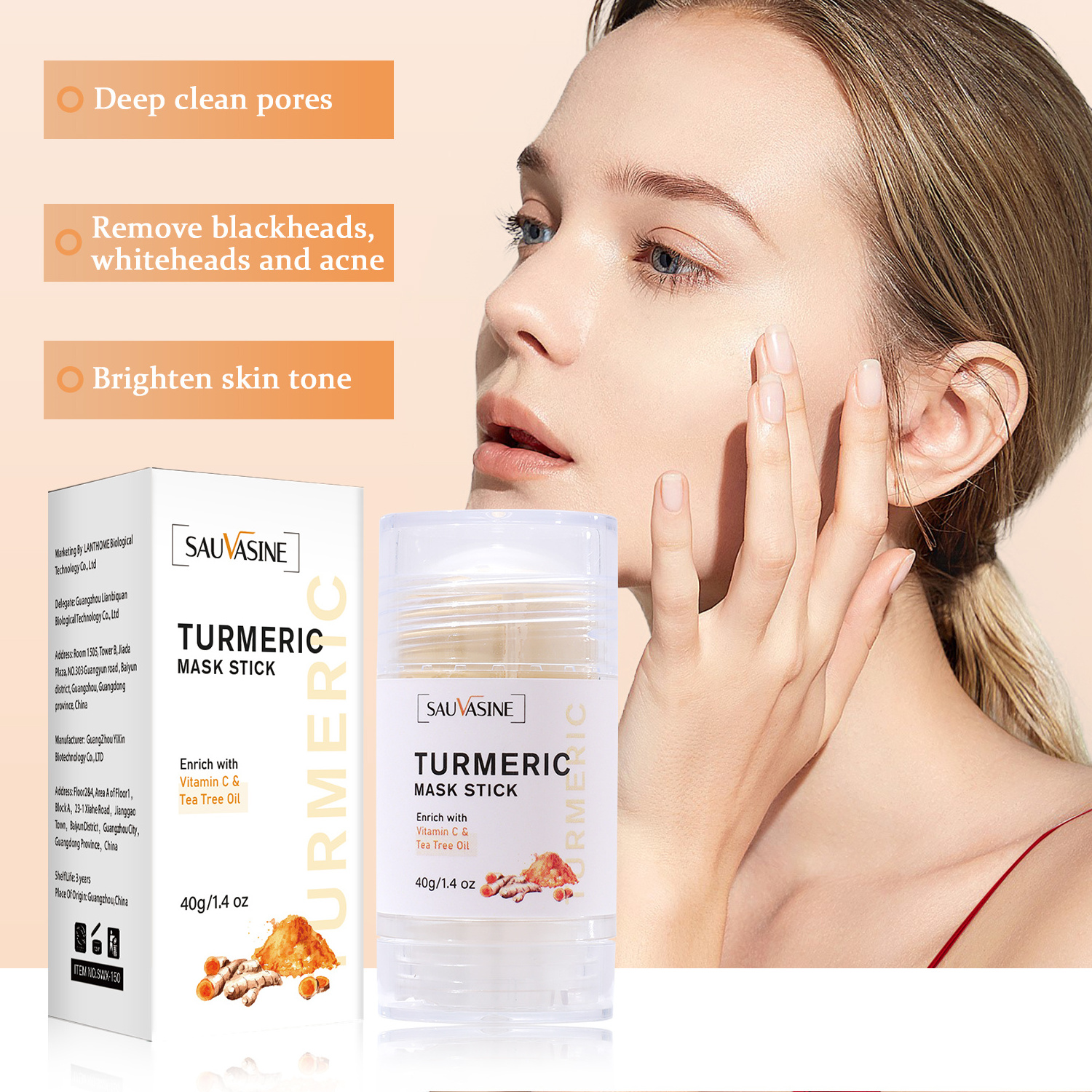 OEM Gently Exfoliate Cleansing Mask Stick Clap Blackhead Remover Turmeric Mud Mask Stick