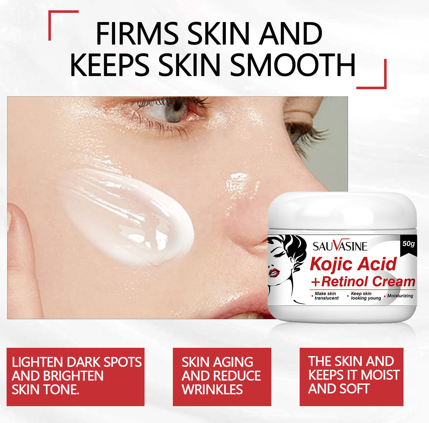 Skin Whitening Cream Moisturizing Anti-Aging Kojic Acid Face Cream for Dark Black Skin