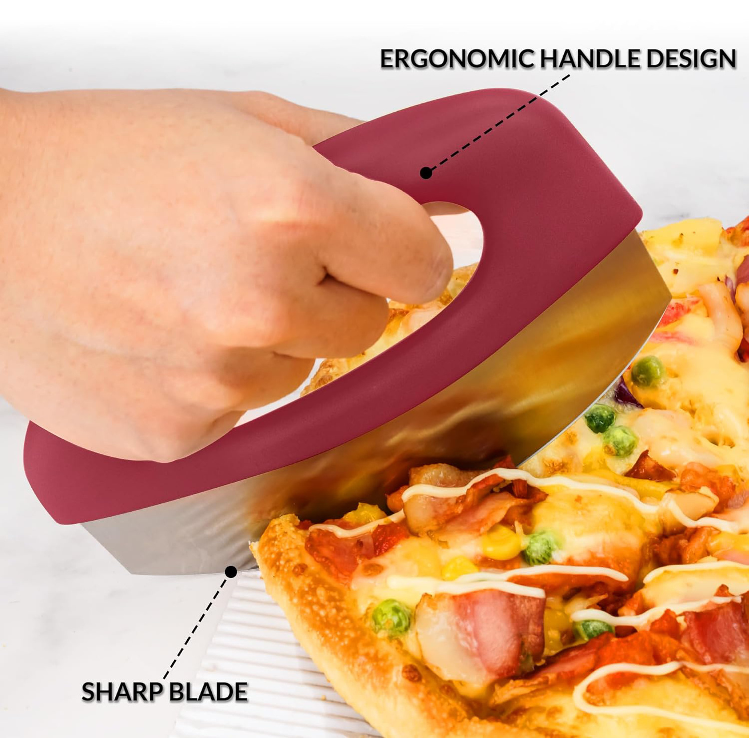 Kitchen Soft-Grip Pizza Cutter with Cover Stainless Steel Salad and Herb Chopper