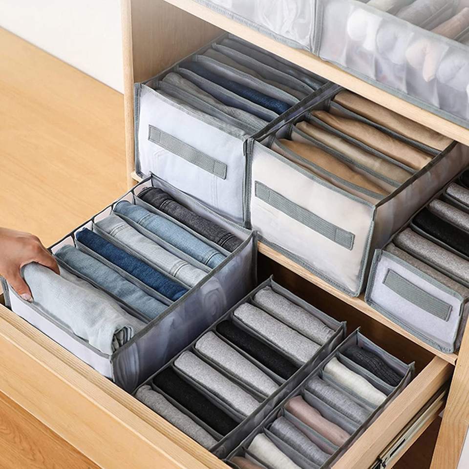 Storage Box Closet Clothes Drawer Mesh Separation Box Stacking Pants Drawer Divider Home Organizer With Handle Foldable