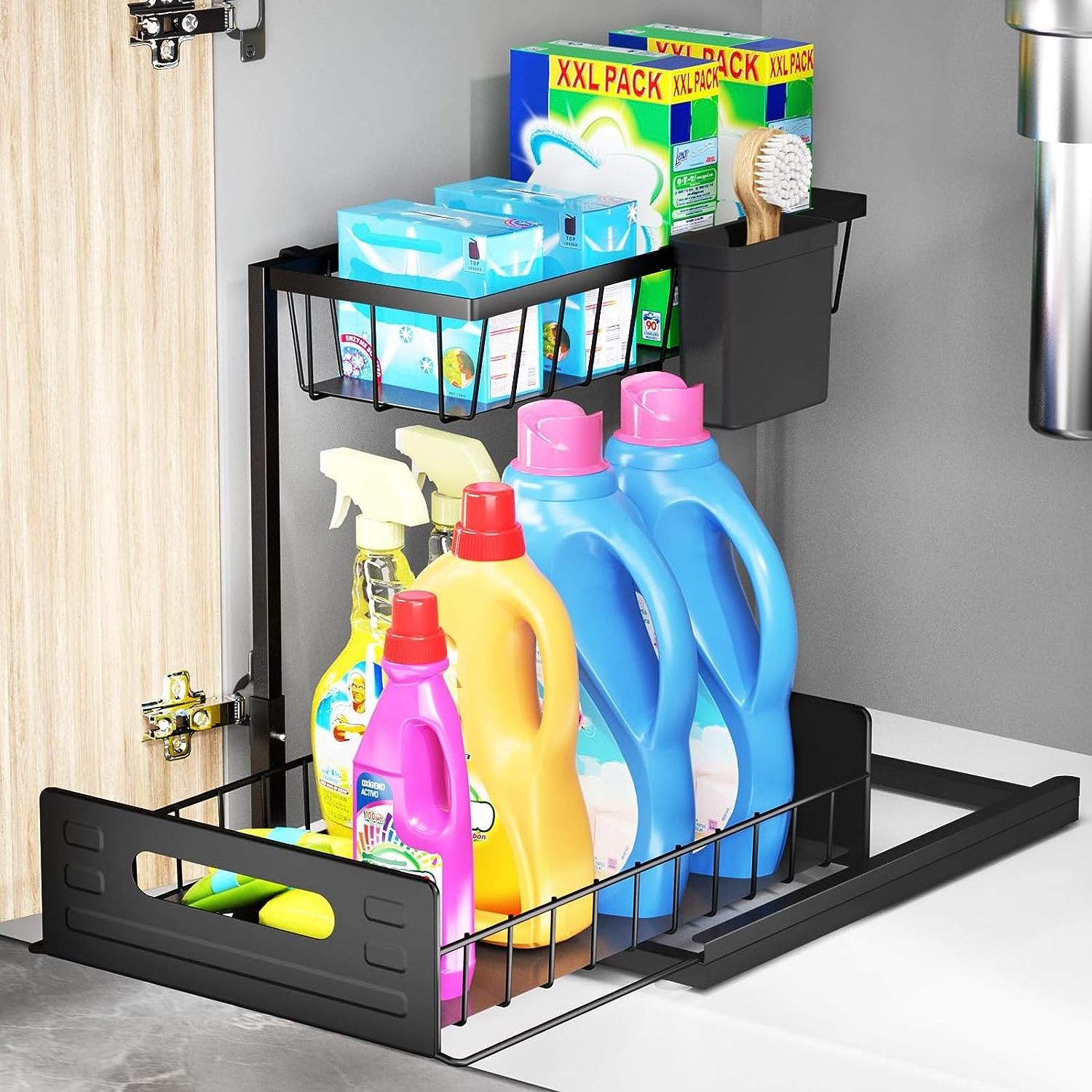 2-Tier Under Sink Organizer Pull Out Cabinet Organizer Kitchen Bathroom Sink Organizer