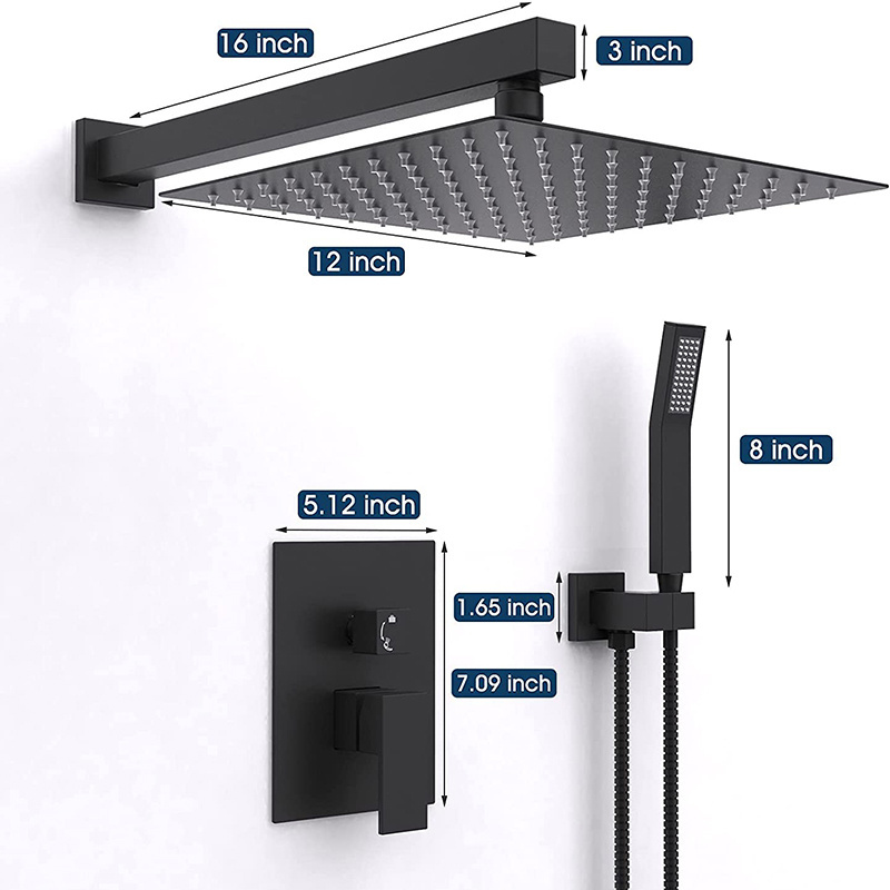 Shower system black shower set wall mounted 8-10-12-inch high pressure shower head and hand spray