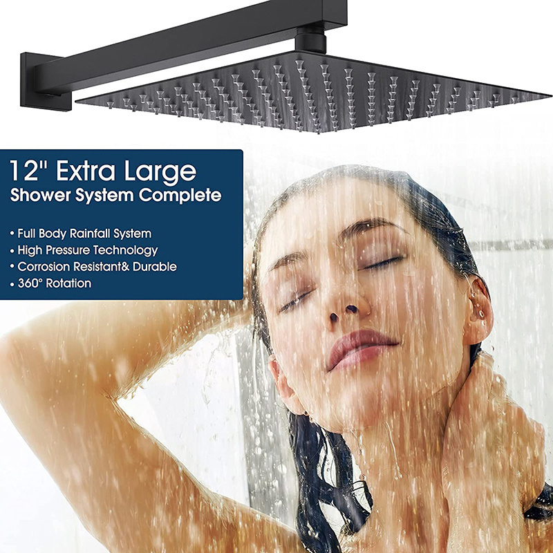 Shower system black shower set wall mounted 8-10-12-inch high pressure shower head and hand spray