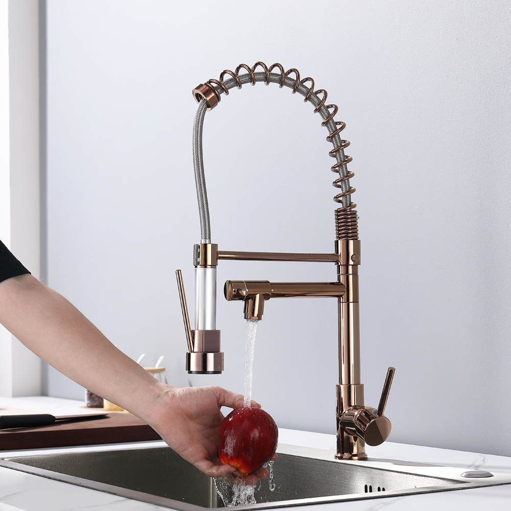 Brass Spring torneira monocomando gourmet de cozinha goumert pull down out Tap kitchen sink taps gold faucet