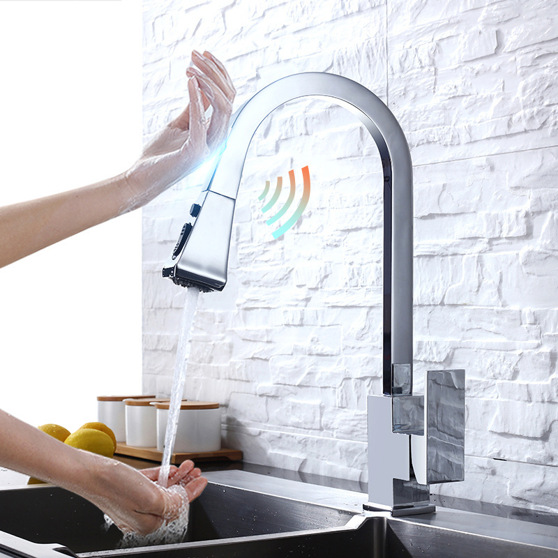 Pull Out Sensor Kitchen Faucet Brushed Nickel Sensitive Touch sensor tap automatic sensor water Faucet