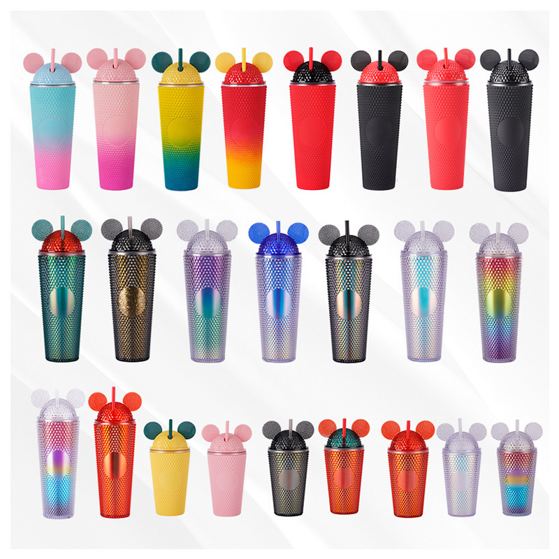 Custom logo tumbler wholesale acrylic tumblers with lids and straws Acrylic Mouses Ear Tumbler with Straw