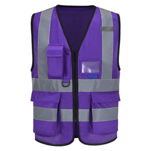 Breathable Polyester Reflective High Visibility Work wear Work Zipper Custom Logo High Visibility Reflective Safety Vest