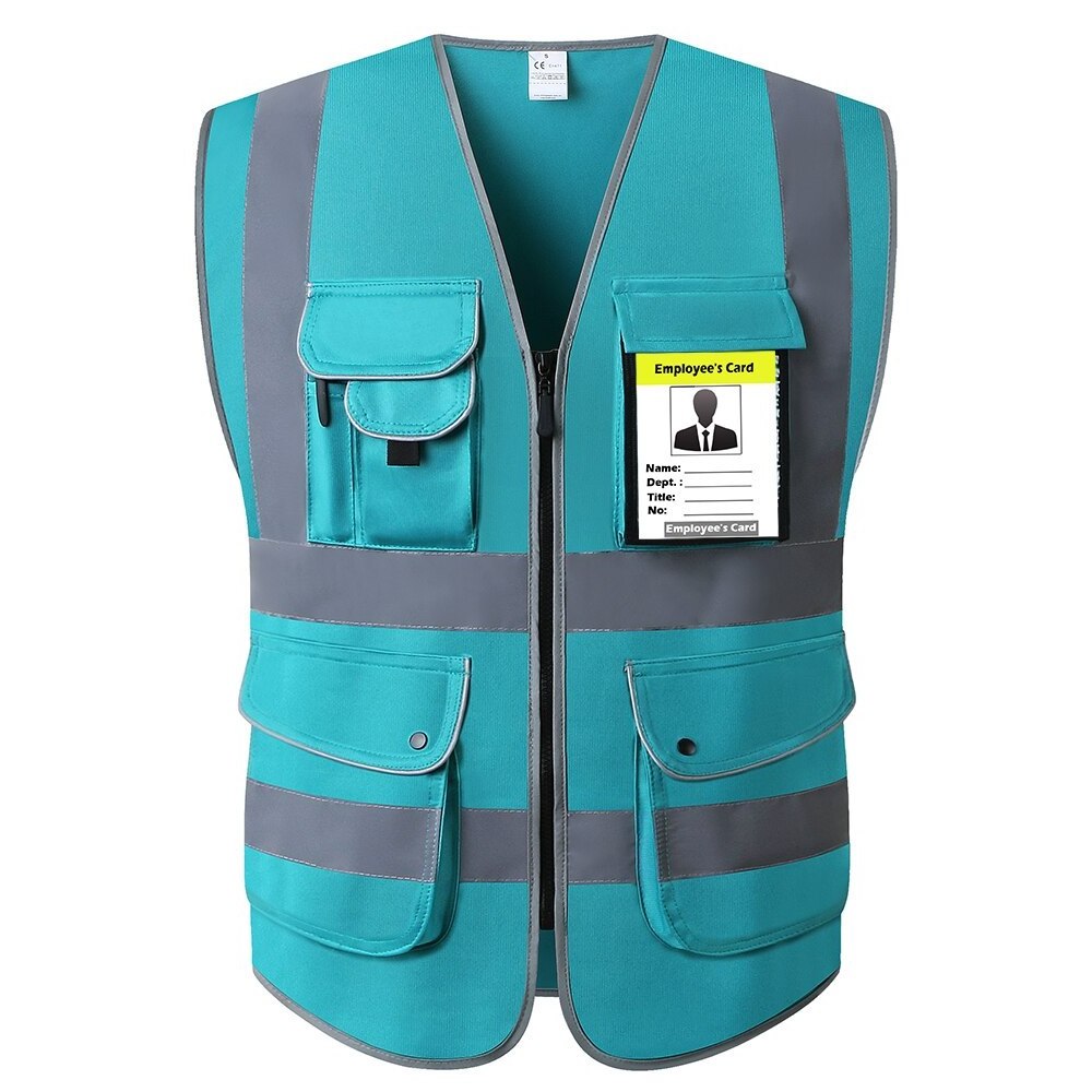 Hi Vis Bright Neon Color with 4 Reflective Strips Multi Pockets High Visibility Construction Safety Vests Wholesale