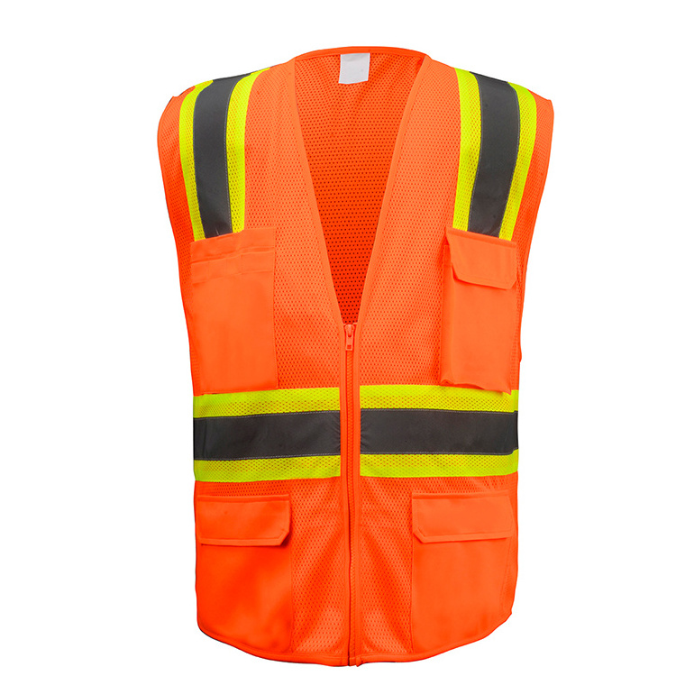 Safety Vest Reflective With Pockets Zipper High Visibility Reflective Stripes Multi Pockets Hi Vis Mesh Vest For Men