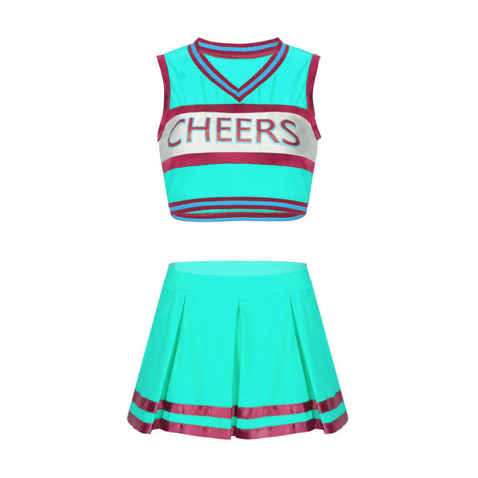 Two Tone Color Cheerleader Uniforms in Black Color Polyester Made Quick Dry Professional Dancing Skirt Made in Pakistan