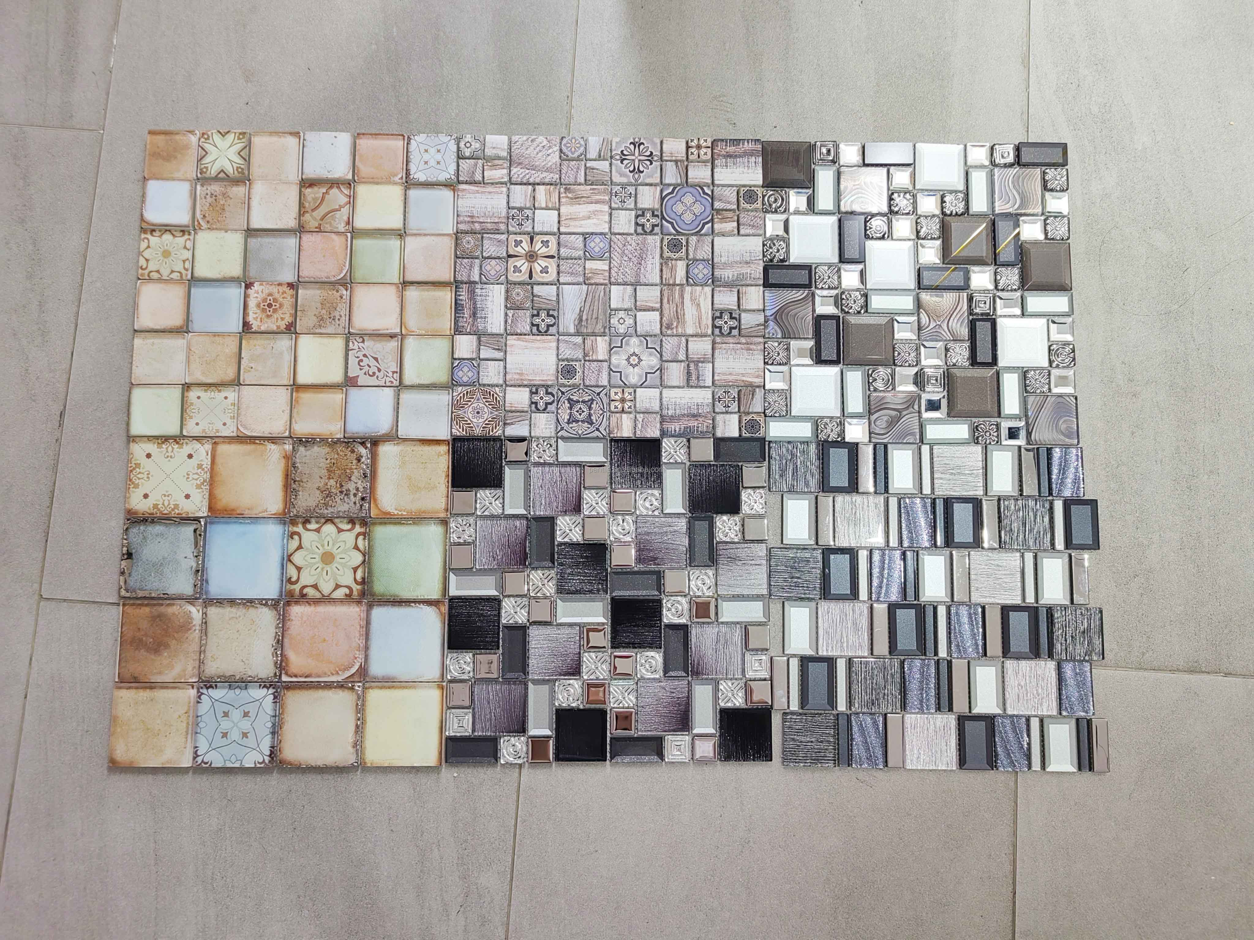 Factory Direct Sale Wood Look Kitchen Backsplash Mosaic Glossy Glass Mosaic Tile For Kitchen Backsplash