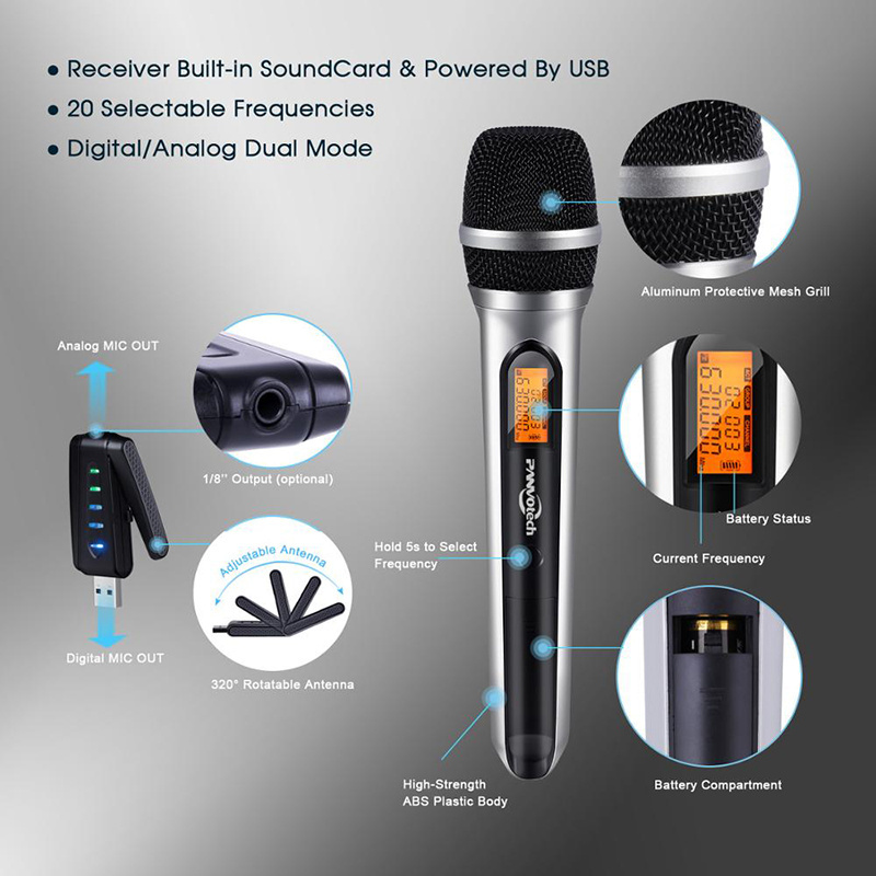 Panvotech Professional UHF Single Channel Video Recording Handheld Karaoke Wireless Mic Microphone