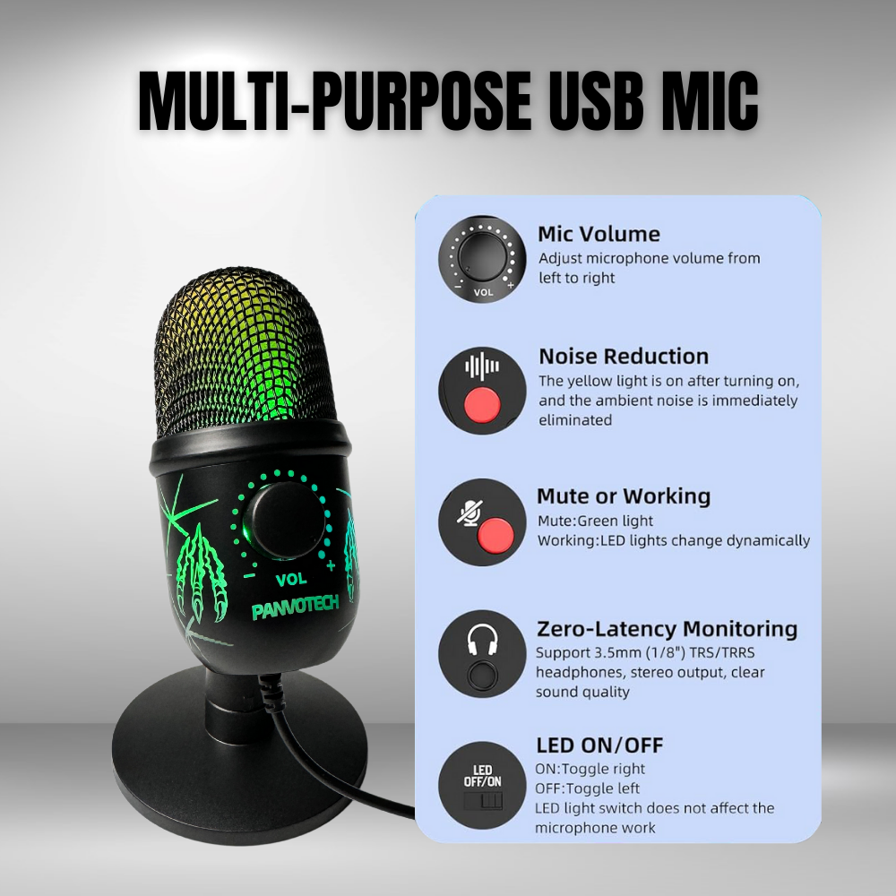 Panvotech Noise Cancelling Streaming Professional Gaming USB Desktop Podcast Equipment Studio Recording Mic Microphone