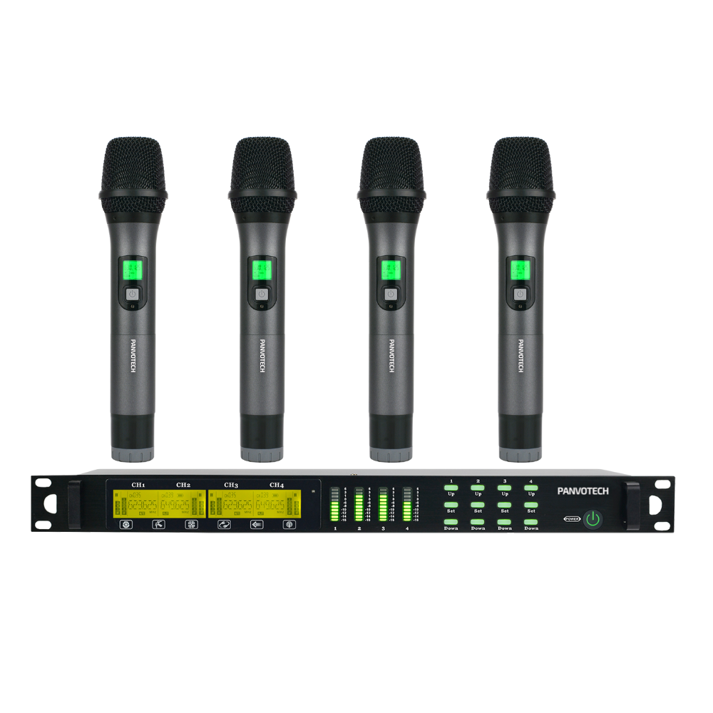 Panvotech Karaoke Singing Handheld Professional UHF Four Channel Wireless Mic Microphone