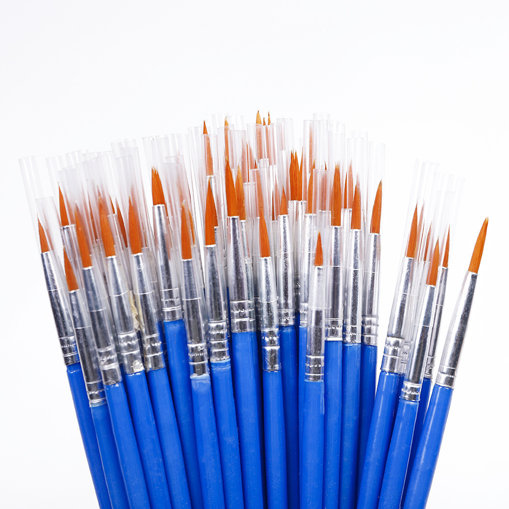 Art supplies manufacturers custom logo Nylon Handle Paintbrush Set art paint brushes professional Blue Paint Brushes