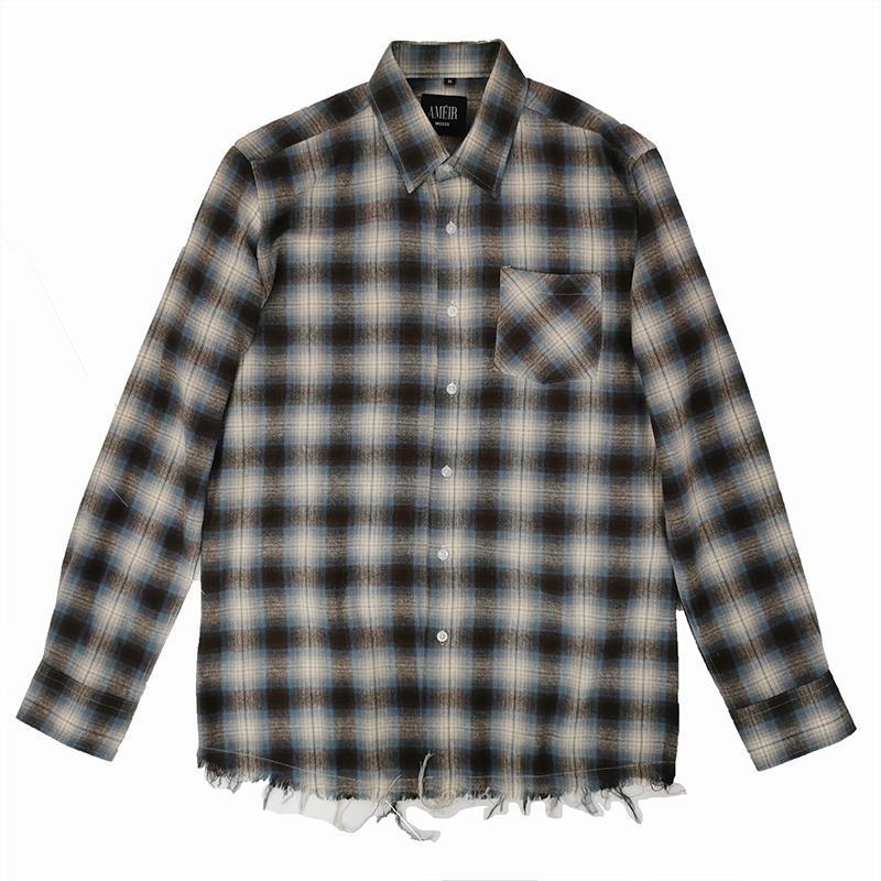 Casual plus size flannel plaid custom label men's check shirt