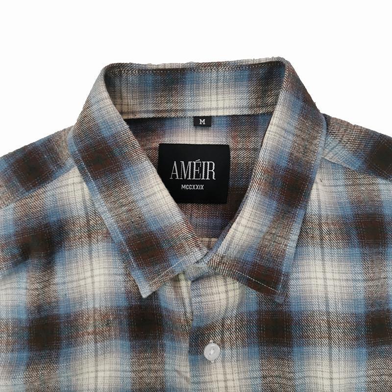 Casual plus size flannel plaid custom label men's check shirt