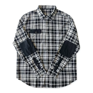 New fashion mens custom design black and grey checkered flannel shirt with elbow patches