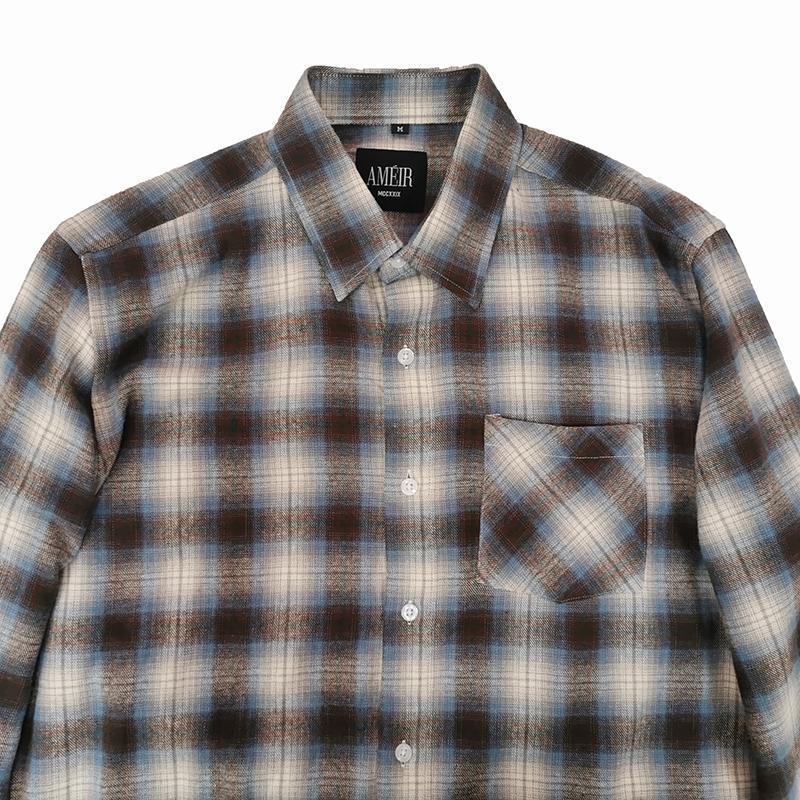 Casual plus size flannel plaid custom label men's check shirt