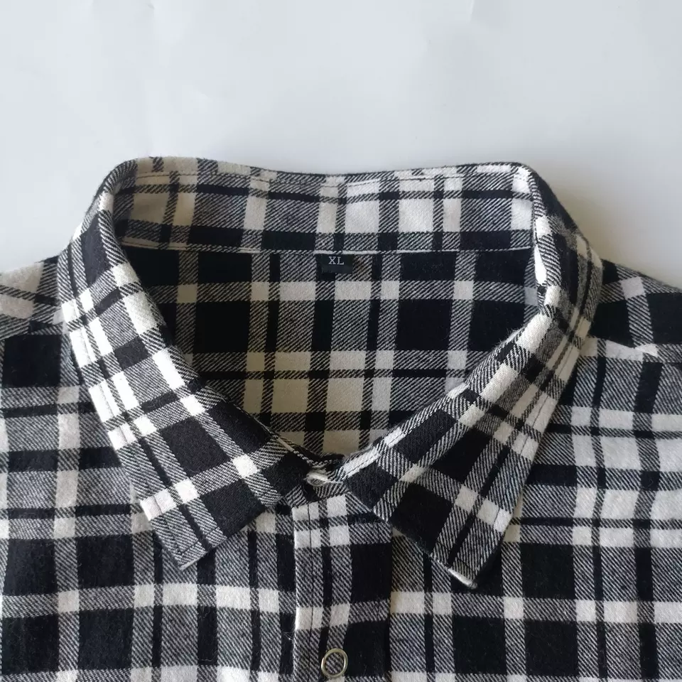 New fashion mens custom design black and grey checkered flannel shirt with elbow patches