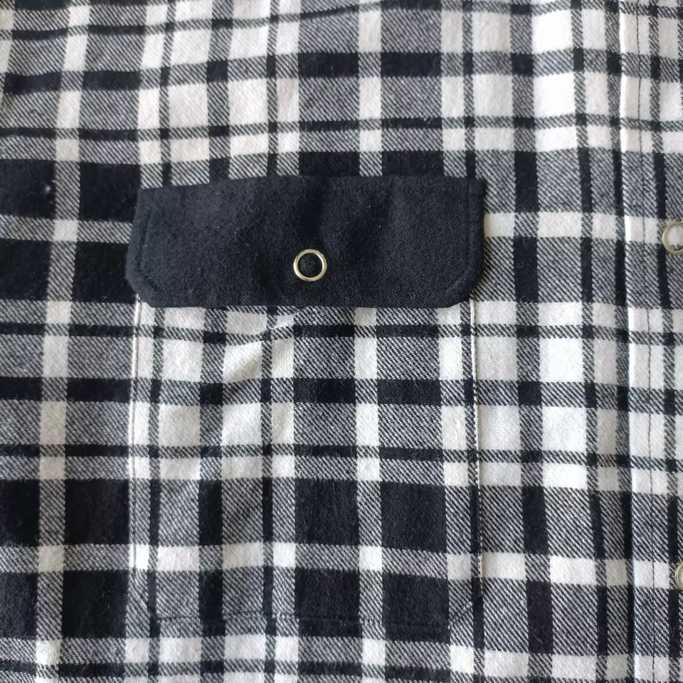 New fashion mens custom design black and grey checkered flannel shirt with elbow patches