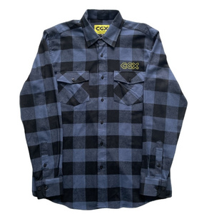 High quality long sleeve turn-down collar wholesale custom embroidery plaid flannel shirts for men