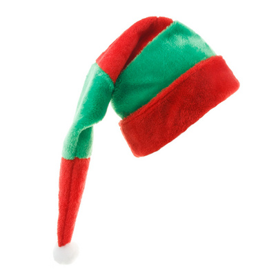 High Quality Sinyoo Christmas Hats for Adults Long Red and Green Striped Plush Elf Hat Winter Santa Hat With Pom-Pom