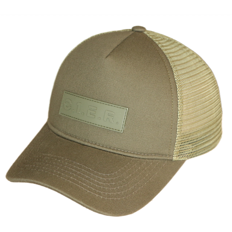 Custom Mens breathable solid color Army Green Gorras PVC Patch soft cotton Twill Foam Sponge mesh trucker hats