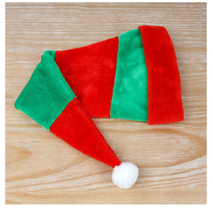 High Quality Sinyoo Christmas Hats for Adults Long Red and Green Striped Plush Elf Hat Winter Santa Hat With Pom-Pom