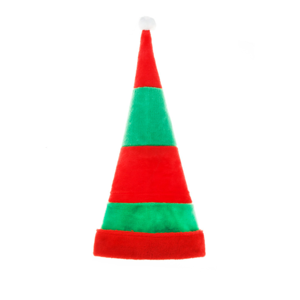 High Quality Sinyoo Christmas Hats for Adults Long Red and Green Striped Plush Elf Hat Winter Santa Hat With Pom-Pom